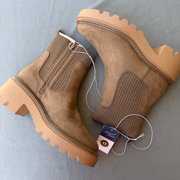 Women's Kyrie Chunky Heel Ankle Sock Boots Tan - Universal Thread Tan 7.5 - Picture 5 of 11